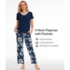 GYS Women’s Bamboo Viscose Pajama Sets, Cooling Short Sleeve Sleepwear for Hot Sleepers, Silky Soft Summer V-neck Lounge Pjs(Ink Blue Flowers)