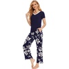 GYS Women’s Bamboo Viscose Pajama Sets, Cooling Short Sleeve Sleepwear for Hot Sleepers, Silky Soft Summer V-neck Lounge Pjs(Navy Flowers)