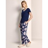GYS Women’s Bamboo Viscose Pajama Sets, Cooling Short Sleeve Sleepwear for Hot Sleepers, Silky Soft Summer V-neck Lounge Pjs(Navy Peony)