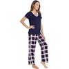 GYS Women’s Bamboo Viscose Pajama Sets, Cooling Short Sleeve Sleepwear for Hot Sleepers, Silky Soft Summer V-neck Lounge Pjs(Navy Red Plaid)