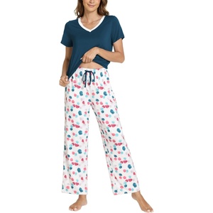 GYS Women’s Bamboo Viscose Pajama Sets, Cooling Short Sleeve Sleepwear for Hot Sleepers, Silky Soft Summer V-neck Lounge Pjs(Deep Pink Dots)