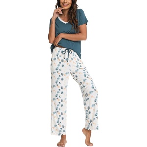 GYS Women’s Bamboo Viscose Pajama Sets, Cooling Short Sleeve Sleepwear for Hot Sleepers, Silky Soft Summer V-neck Lounge Pjs(Green)