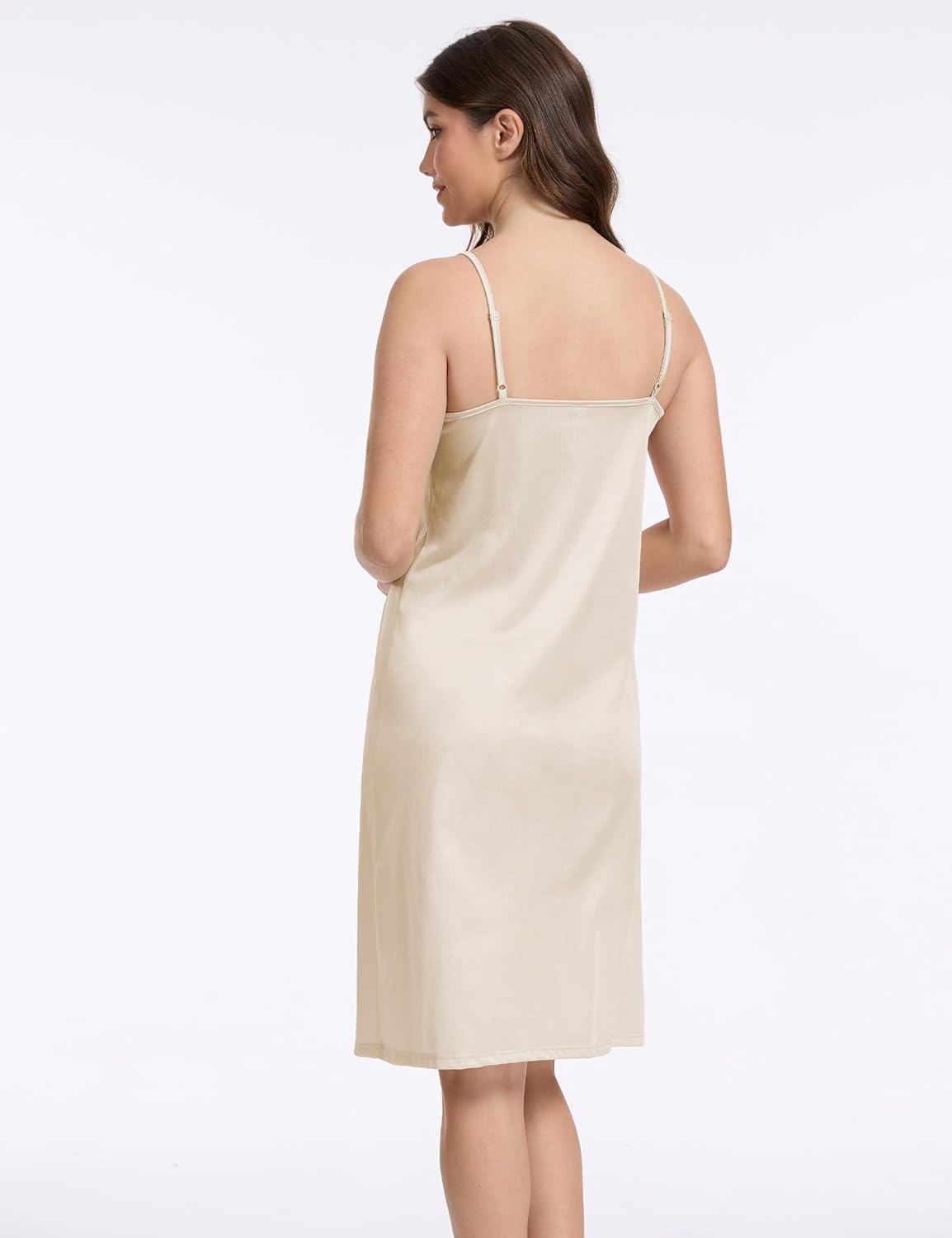 image:imageGYS Full Slip for Women Under Dress Non Cling AntiStatic Adjustable Spaghetti Strap Basic Cami Slip Dress Beige Small