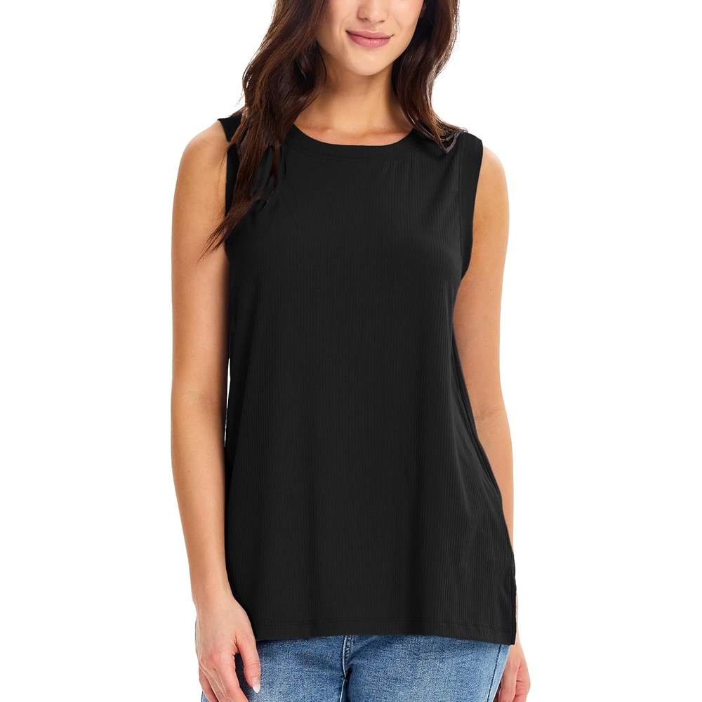 image:imageGYS Bamboo Viscose Tank Top for Women Sleeveless Crewneck Pajama Tops Basic Casual Lounge Shirts Workout Tunic TShirtBlack