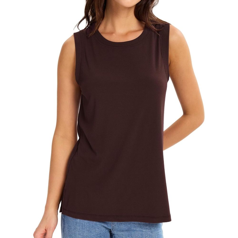 image:imageGYS Bamboo Viscose Tank Top for Women Sleeveless Crewneck Pajama Tops Basic Casual Lounge Shirts Workout Tunic TShirtDark Brown