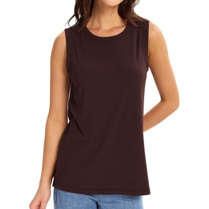 GYS Bamboo Viscose Tank Top for Women, Sleeveless Crewneck Pajama Tops, Basic Casual Lounge Shirts, Workout Tunic T-Shirt(Dark Brown)