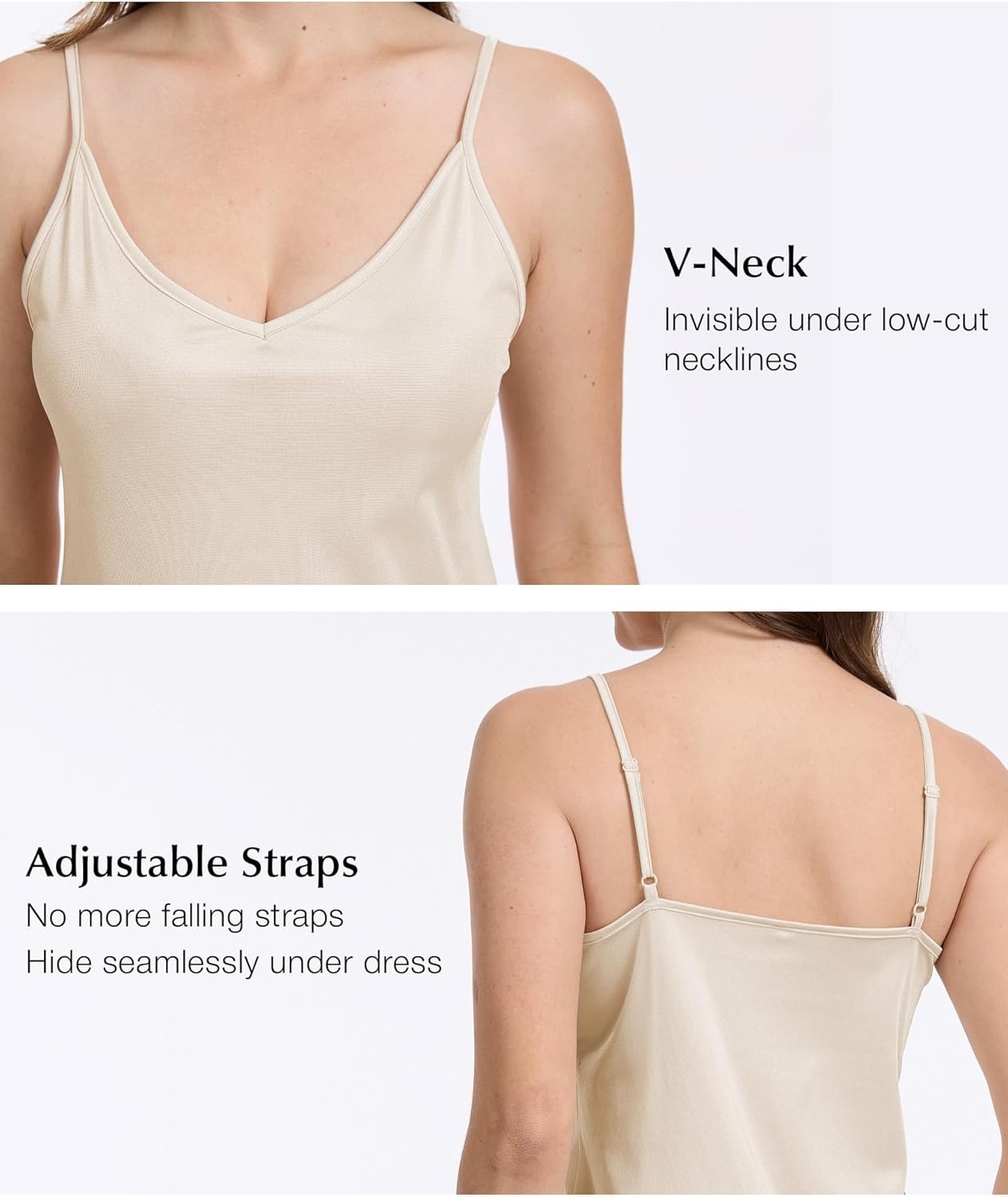 image:imageGYS Full Slip for Women Under Dress Non Cling AntiStatic Adjustable Spaghetti Strap Basic Cami Slip Dress Beige XLarge