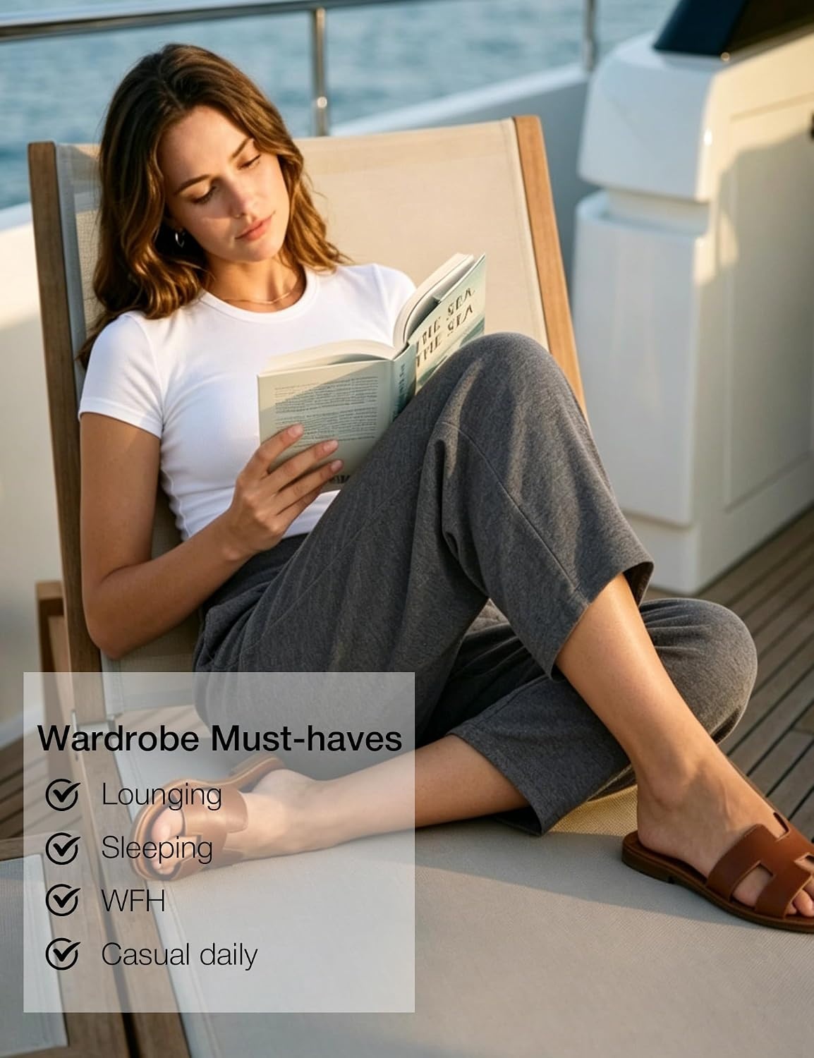 image:imageGYS Bamboo Viscose Womens Pajama Bottoms High Waist Capri Lounge Pants with PocketsDark Grey
