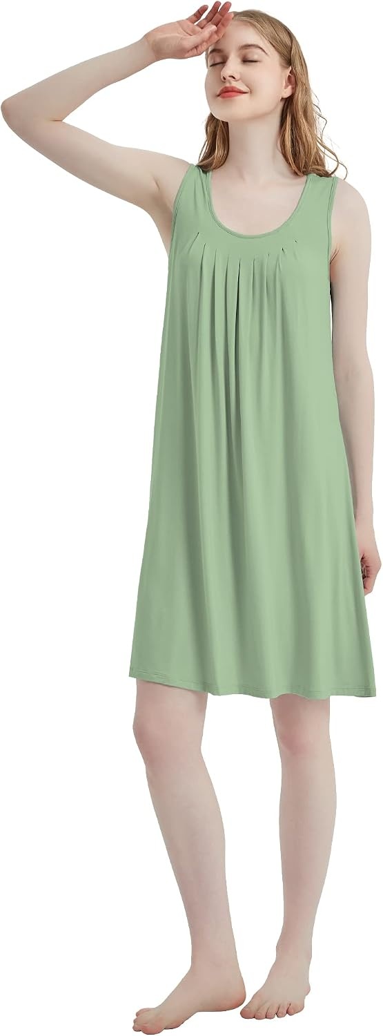 image:imageGYS Cooling Bamboo Viscose Nightgowns for Women Lightweight Sleeveless V Neck Sleep Shirt for Hot Sleepers Soft Night dressB Loden Frost