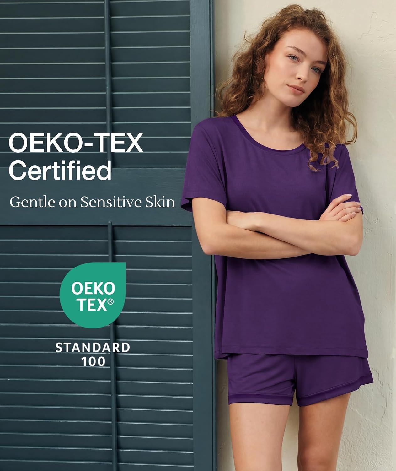 image:imageGYS Womens Bamboo Viscose Pajama Sets Cooling Short Sleeve Sleepwear for Night Sweats Moisture Wicking Summer PjsPurple