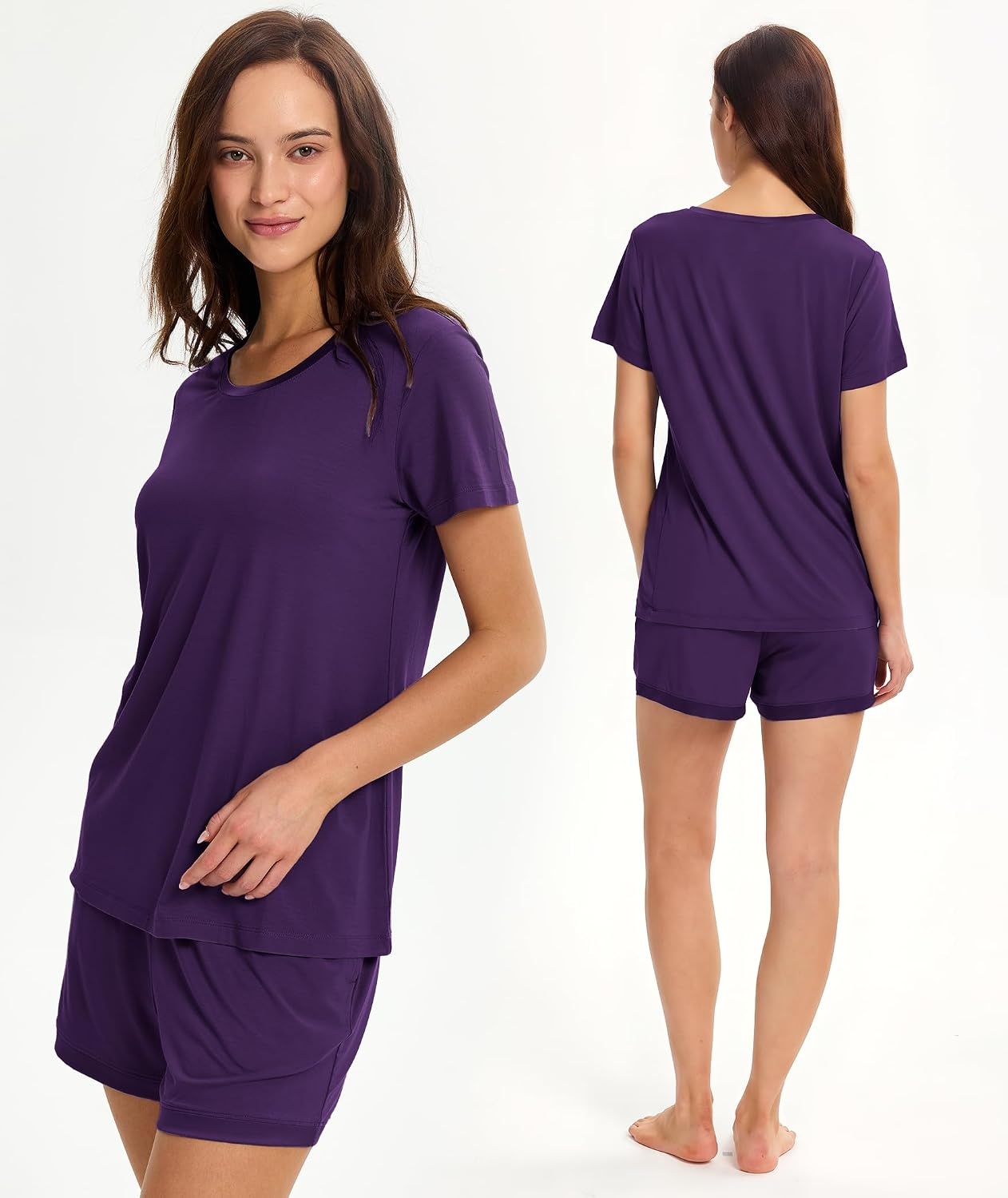 image:imageGYS Womens Bamboo Viscose Pajama Sets Cooling Short Sleeve Sleepwear for Night Sweats Moisture Wicking Summer PjsPurple