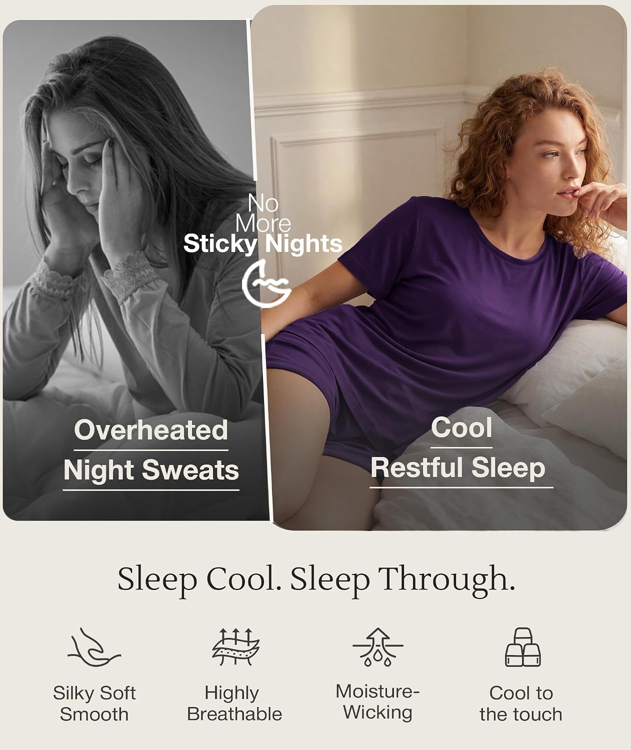 image:imageGYS Womens Bamboo Viscose Pajama Sets Cooling Short Sleeve Sleepwear for Night Sweats Moisture Wicking Summer PjsPurple