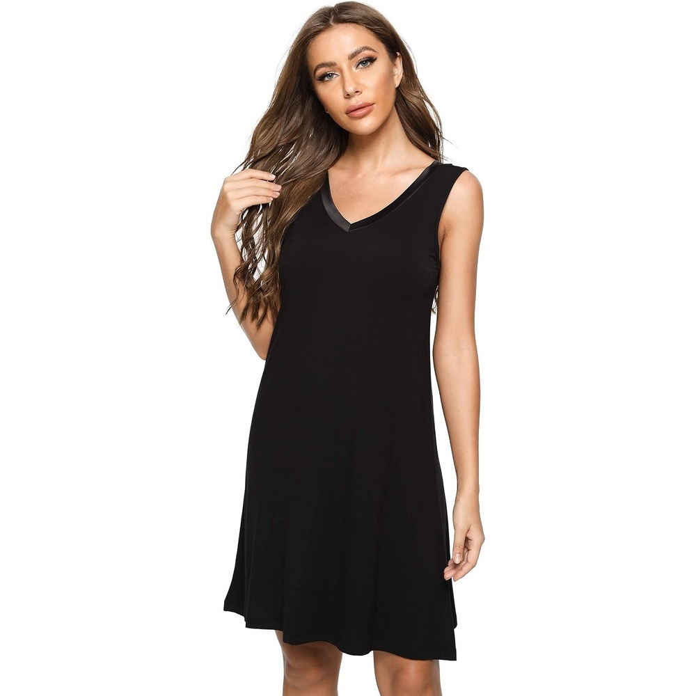 image:imageGYS Cooling Bamboo Viscose Nightgowns for Women Lightweight Sleeveless V Neck Sleep Shirt for Hot Sleepers Soft Night dressA Black