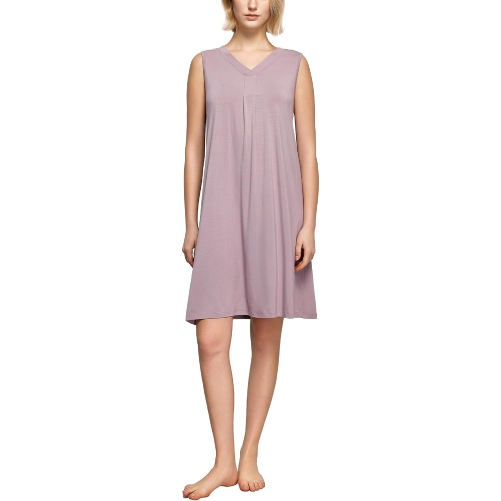 image:imageGYS Cooling Bamboo Viscose Nightgowns for Women Lightweight Sleeveless V Neck Sleep Shirt for Hot Sleepers Soft Night dressC Mauve Purple