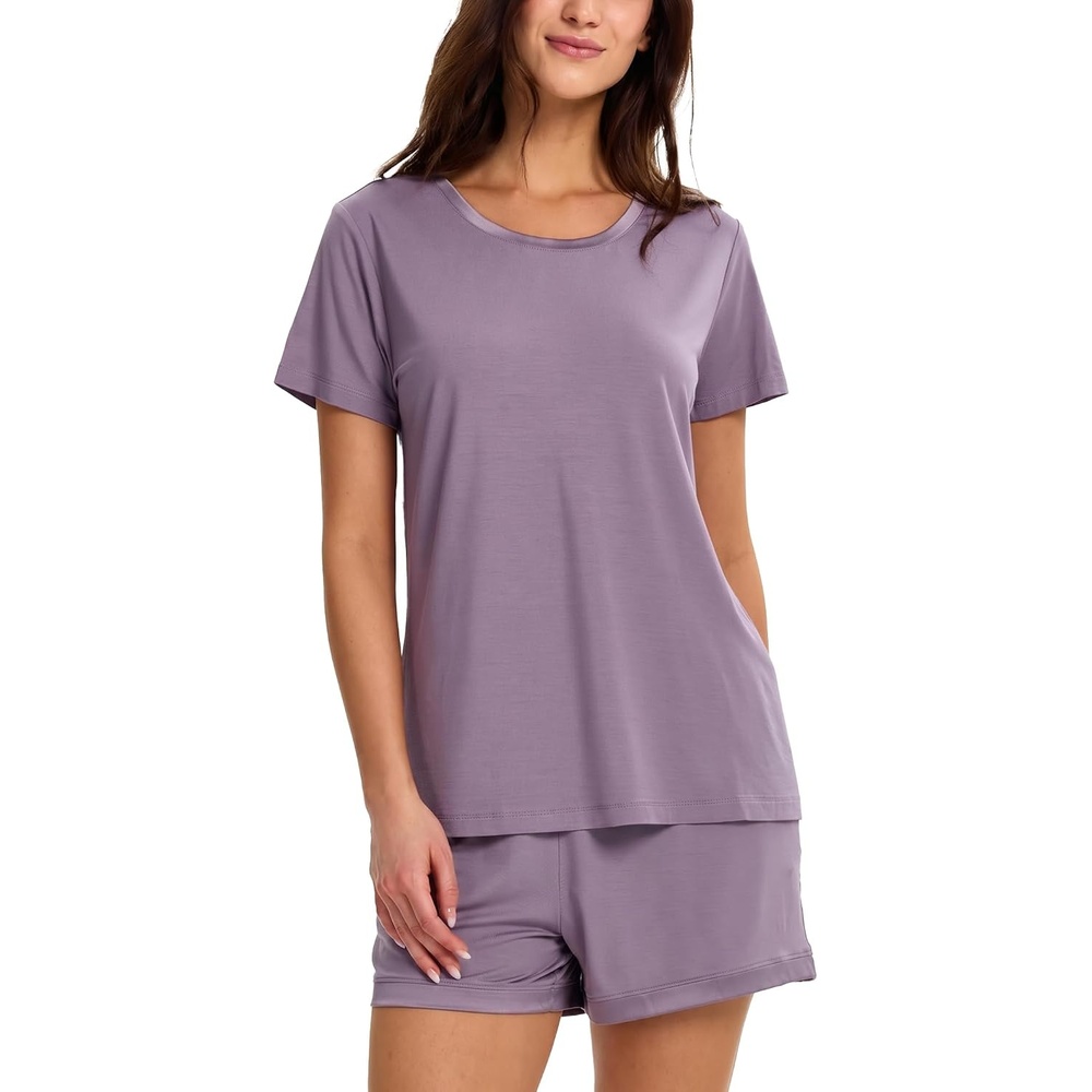 image:imageGYS Womens Bamboo Viscose Pajama Sets  Cooling Short Sleeve Sleepwear for Night Sweats Moisture Wicking Summer PjsViolet