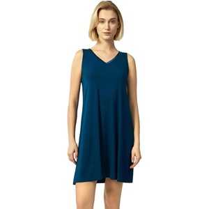GYS Cooling Bamboo Viscose Nightgowns for Women, Lightweight Sleeveless V Neck Sleep Shirt for Hot Sleepers, Soft Night dress(A- Ink Blue)