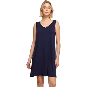 GYS Cooling Bamboo Viscose Nightgowns for Women, Lightweight Sleeveless V Neck Sleep Shirt for Hot Sleepers, Soft Night dress(A- Navy Blue)