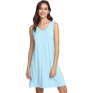 GYS Cooling Bamboo Viscose Nightgowns for Women, Lightweight Sleeveless V Neck Sleep Shirt for Hot Sleepers, Soft Night dress(A- Pale Blue)