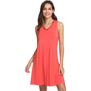 GYS Cooling Bamboo Viscose Nightgowns for Women, Lightweight Sleeveless V Neck Sleep Shirt for Hot Sleepers, Soft Night dress(A- Peach Pink)