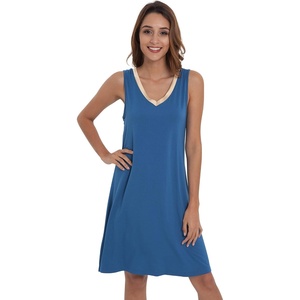 GYS Cooling Bamboo Viscose Nightgowns for Women, Lightweight Sleeveless V Neck Sleep Shirt for Hot Sleepers, Soft Night dress(A- Prussian Blue)
