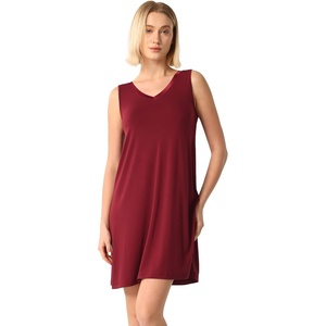 GYS Cooling Bamboo Viscose Nightgowns for Women, Lightweight Sleeveless V Neck Sleep Shirt for Hot Sleepers, Soft Night dress(A- Wine)