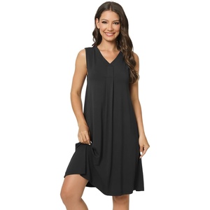 GYS Cooling Bamboo Viscose Nightgowns for Women, Lightweight Sleeveless V Neck Sleep Shirt for Hot Sleepers, Soft Night dress(C- Black)
