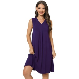 GYS Cooling Bamboo Viscose Nightgowns for Women, Lightweight Sleeveless V Neck Sleep Shirt for Hot Sleepers, Soft Night dress(C- Purple)