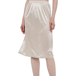GYS Half Slips for Women Non Cling Under Dresses Silky Underskirt Lightweight Lace Trim Skirt Slip(No Slit – 28” – Beige)