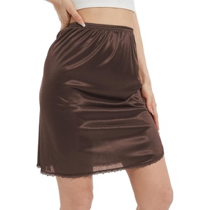 GYS Half Slips for Women Non Cling Under Dresses Silky Underskirt Lightweight Lace Trim Skirt Slip(Single Slit – 20″ – Espresso)