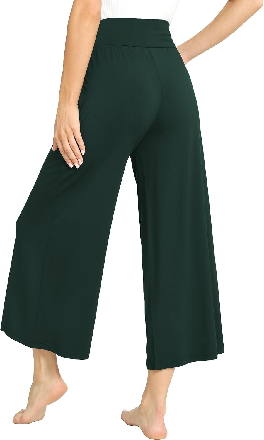 image:imageGYS Bamboo Viscose Wide Leg Gaucho Cropped Pants High Waist Capris CloudSoft Pajama Pants with Pockets Flowy Yoga PantsGreen