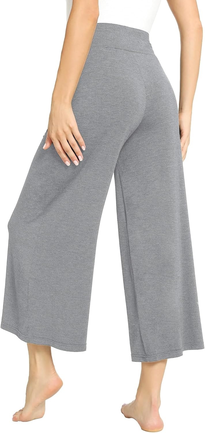 image:imageGYS Bamboo Viscose Wide Leg Gaucho Cropped Pants High Waist Capris CloudSoft Pajama Pants with Pockets Flowy Yoga PantsHeather Grey