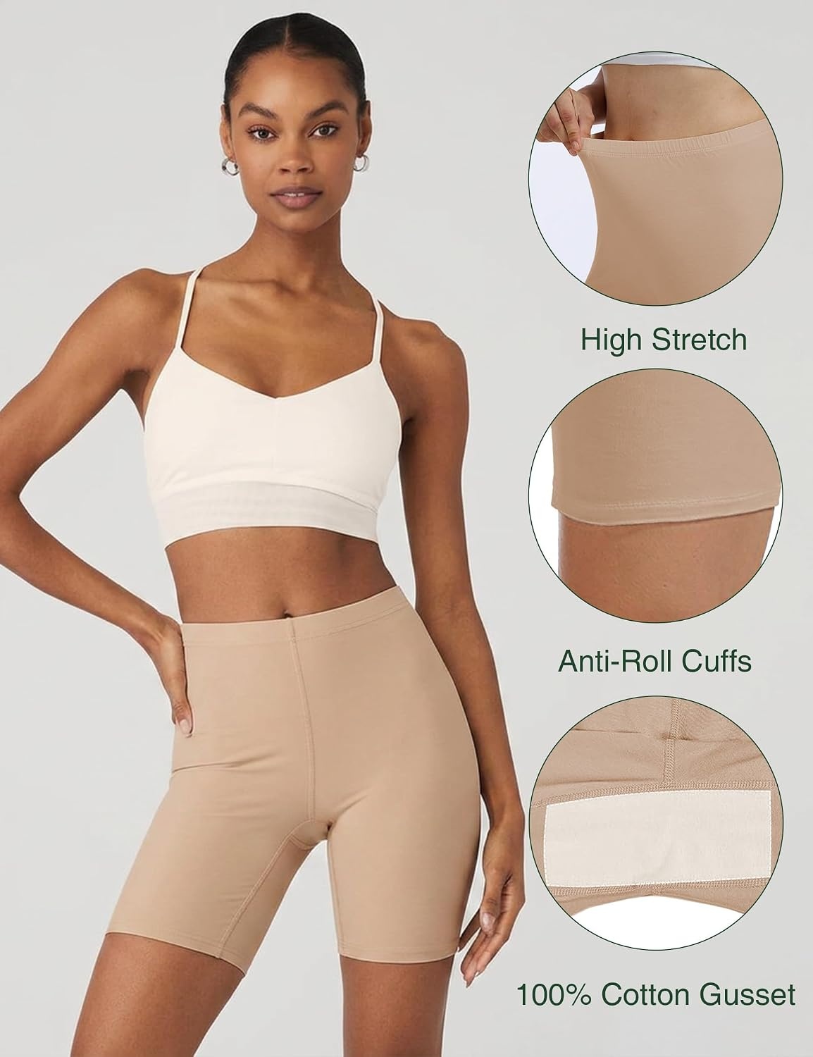 image:imageGYS Bamboo Viscose Womens Slip Shorts for Under Dresses Cloudlike Soft Anti Chafing Stretchy Boyshorts PantiesDeep Beige