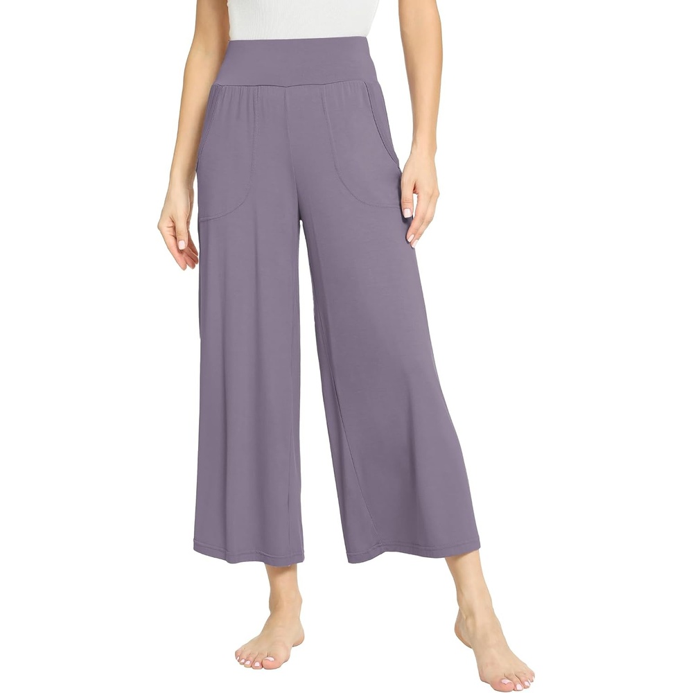 image:imageGYS Bamboo Viscose Wide Leg Gaucho Cropped Pants High Waist Capris CloudSoft Pajama Pants with Pockets Flowy Yoga PantsViolet