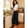 GYS Bamboo Viscose Wide Leg Gaucho Cropped Pants, High Waist Capris Cloud-Soft Pajama Pants with Pockets, Flowy Yoga Pants(Black)