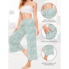 GYS Bamboo Viscose Wide Leg Gaucho Cropped Pants, High Waist Capris Cloud-Soft Pajama Pants with Pockets, Flowy Yoga Pants(Green Leopard)