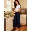 GYS Bamboo Viscose Wide Leg Gaucho Cropped Pants, High Waist Capris Cloud-Soft Pajama Pants with Pockets, Flowy Yoga Pants(Navy)