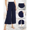 GYS Bamboo Viscose Wide Leg Gaucho Cropped Pants, High Waist Capris Cloud-Soft Pajama Pants with Pockets, Flowy Yoga Pants(Navy)