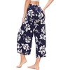 GYS Bamboo Viscose Wide Leg Gaucho Cropped Pants, High Waist Capris Cloud-Soft Pajama Pants with Pockets, Flowy Yoga Pants(Navy Floral)