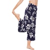 GYS Bamboo Viscose Wide Leg Gaucho Cropped Pants, High Waist Capris Cloud-Soft Pajama Pants with Pockets, Flowy Yoga Pants(Navy Floral)