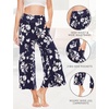 GYS Bamboo Viscose Wide Leg Gaucho Cropped Pants, High Waist Capris Cloud-Soft Pajama Pants with Pockets, Flowy Yoga Pants(Navy Floral)