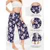 GYS Bamboo Viscose Wide Leg Gaucho Cropped Pants, High Waist Capris Cloud-Soft Pajama Pants with Pockets, Flowy Yoga Pants(Navy Peony)