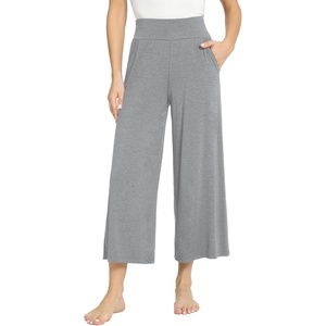 GYS Bamboo Viscose Wide Leg Gaucho Cropped Pants, High Waist Capris Cloud-Soft Pajama Pants with Pockets, Flowy Yoga Pants(Heather Grey)