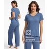 GYS Bamboo Viscose Pajamas for Women Set, 2 Piece Buttery-soft Loungewear Pjs Set Comfy Henley Neck T-shirt and Pants Outfits(Grayish Blue)