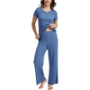 GYS Bamboo Viscose Pajamas for Women Set, 2 Piece Buttery-soft Loungewear Pjs Set Comfy Henley Neck T-shirt and Pants Outfits(Grayish Blue)