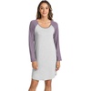 LazyCozy Bamboo Viscose Long Sleeve Nightgowns for Women | Moisture-Wicking Sleep Dress for Hot Sleepers Night Sweats, Soft Lightweight Knee-Length Sleepshirts(Light Heather Grey/Violet)