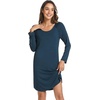 LazyCozy Bamboo Viscose Long Sleeve Nightgowns for Women | Moisture-Wicking Sleep Dress for Hot Sleepers Night Sweats, Soft Lightweight Knee-Length Sleepshirts(Ink Blue)