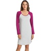 LazyCozy Bamboo Viscose Long Sleeve Nightgowns for Women | Moisture-Wicking Sleep Dress for Hot Sleepers Night Sweats, Soft Lightweight Knee-Length Sleepshirts(Light Heather Grey/Plum)
