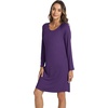 LazyCozy Bamboo Viscose Long Sleeve Nightgowns for Women | Moisture-Wicking Sleep Dress for Hot Sleepers Night Sweats, Soft Lightweight Knee-Length Sleepshirts(Purple)