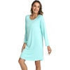 LazyCozy Bamboo Viscose Long Sleeve Nightgowns for Women | Moisture-Wicking Sleep Dress for Hot Sleepers Night Sweats, Soft Lightweight Knee-Length Sleepshirts(Aqua)
