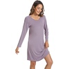 LazyCozy Bamboo Viscose Long Sleeve Nightgowns for Women | Moisture-Wicking Sleep Dress for Hot Sleepers Night Sweats, Soft Lightweight Knee-Length Sleepshirts(Violet)
